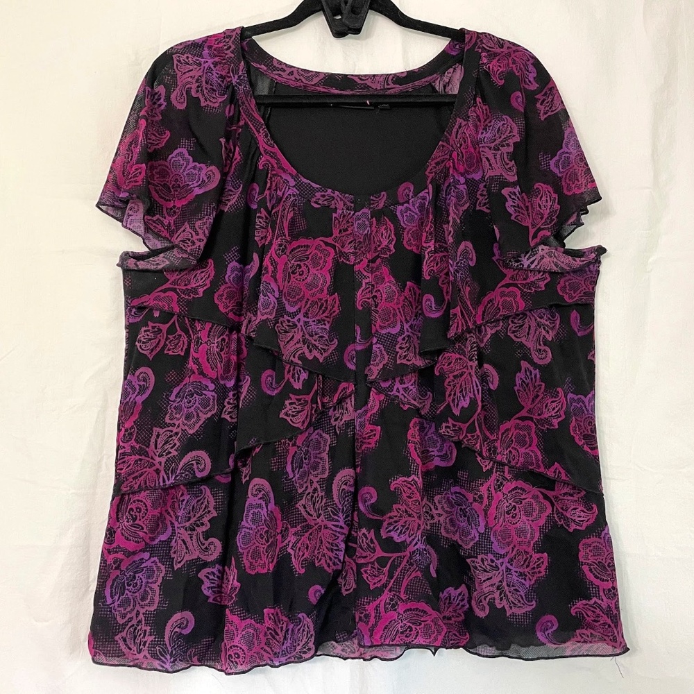 Maroon and Black Tiered Blouse